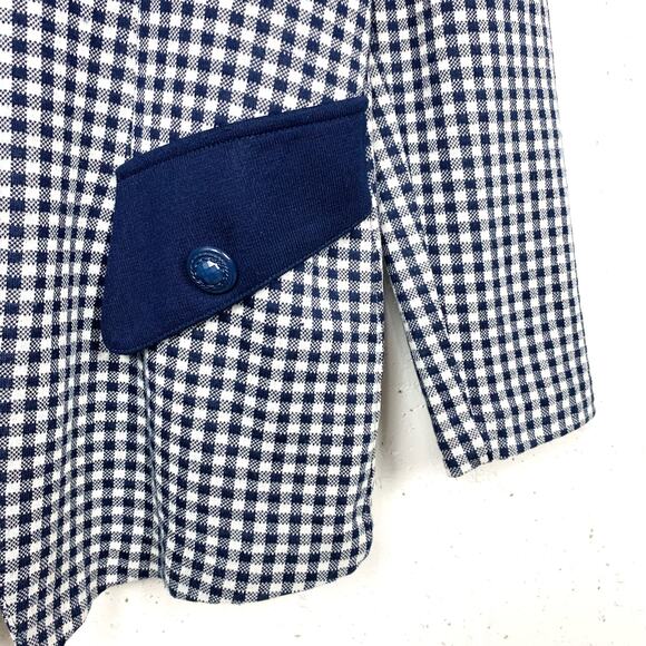 Vintage d'knits Womens Gingham Blazer 3 Button Navy White Notch Collar Medium - Picture 9 of 12